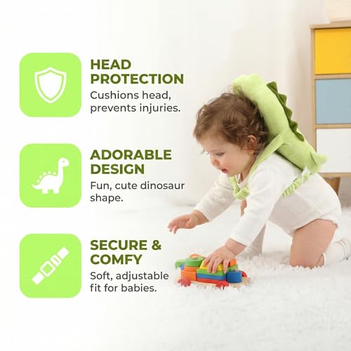 Image of Baby Head Protector Backpack - Soft & Lightweight Head Protection Pillow for Bebe Walking and Crawling(Dinosaur)