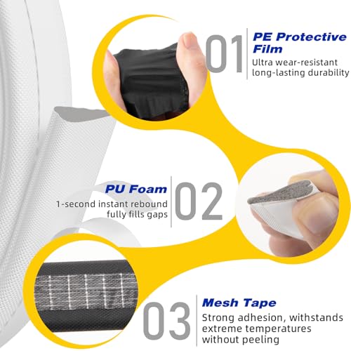 Weather Stripping Door Seal Strip for Door Frame,Window Insulation for Winter,Doors Soundproofing Gap Filler,Window Sealer Exterior Doors Weather Stripping,Foam Windows Draft Stopper (White,118\'\')