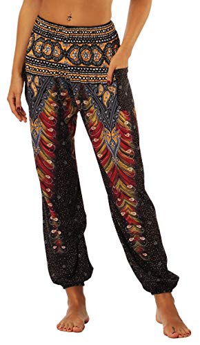 AviviRuth Bohemian Peacock Harem Loose Yoga Festival Casual Beach Pants,One Size,Peacock