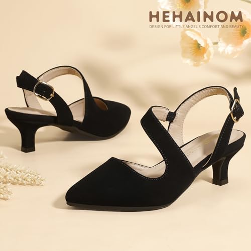 Image of Hehainom Girls Dress Shoes Kitten Heels Sandals Little Big Kids Pointed Toe Slingback Wedding Party Pumps Shoes