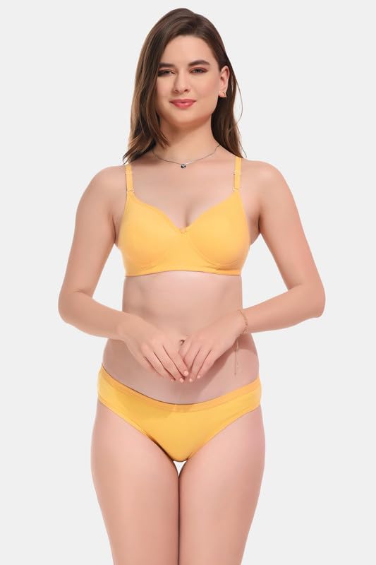 Image of Women's Cotton Lightly Full Cup Padded Non-Wired Reagular Bra Panty Set (Pack of 1)