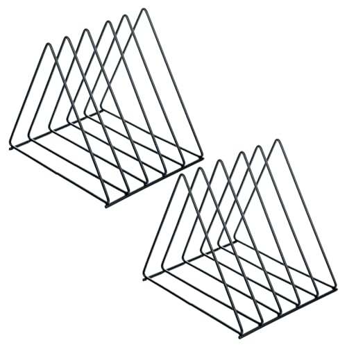 Ubamdom 2 Pcs Triangle File Holder,5 Slot Metal Vinyl Record Stand Holder Black Magazine Newspaper Holder Photography Props for Office Hom