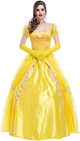 WELVT Women Adult Size Belle Costume Cosplay Halloween Party Show Dress with Gloves XXL