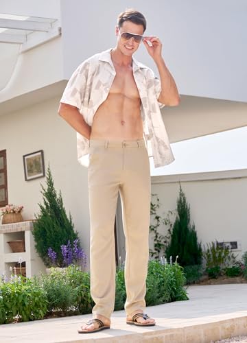 Image of Willit Men's Linen Pants Casual Linen Dress Pants Beach Summer Lightweight Trousers 28 inch 30 inch 32 inch