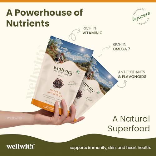 Image of Wellwith Sea buckthorn Dry Berry 100g (Pack of 2) - Natural, Sun-Dried, Rich in Omega 3,6,7 and 9, & Vitamin C, E | Dried Seabuckthorn Berries | No Added Sugar or Preservatives