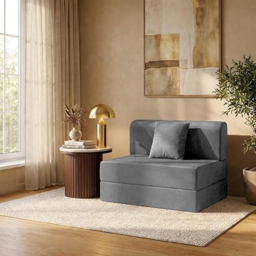 Image of Rosebell One Seater Foldable Sofa Cum Bed (3x6 Feet) Jute Fabric, Washable Removable Cover, | Space Saving Convertible Sofa Bed for Home, Office & Guests - Grey