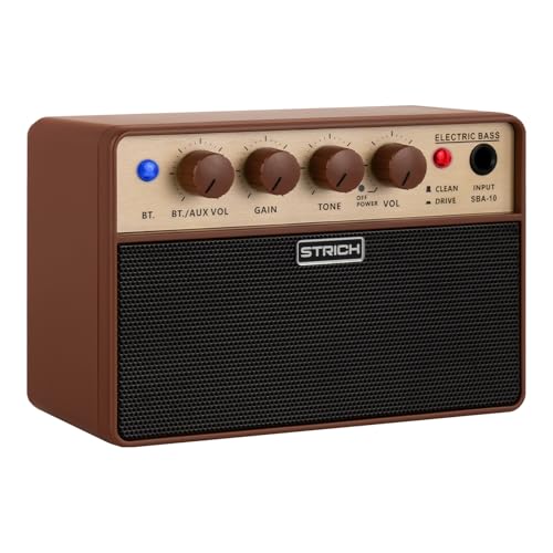 STRICH 2 × 5W Mini Bass Amp - Portable, Rechargeable Bass Practice Amplifier with Clean & Drive...