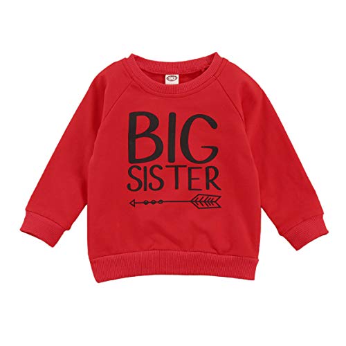 Toddler Baby Boy Girl Fall Clothes Long Sleeve Letter Print Tops Pullover Sweatshirt Little Brother Sister Outfits (A Red, 4-5 T)