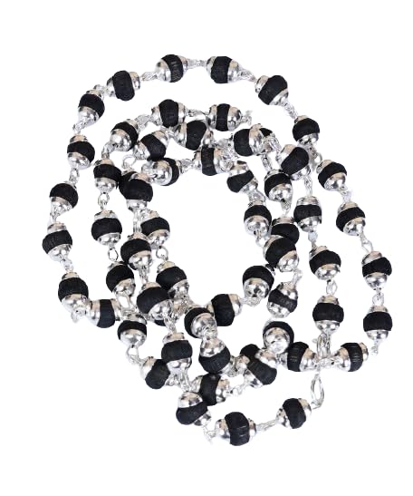 Generic Tulsi Mala in Designer Caps Natural Tulsi Jap Mala (Black & Silver), Regular