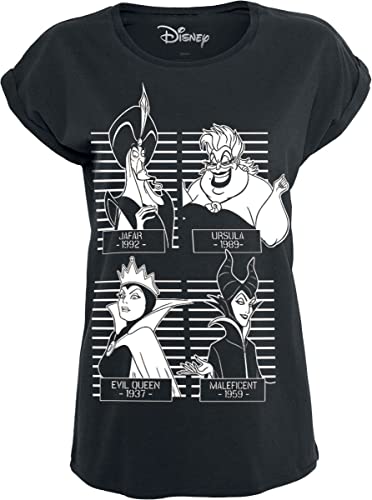 Disney Villains Mugshot Femme T-Shirt Manches Courtes Noir S 100% Coton Large Cover
