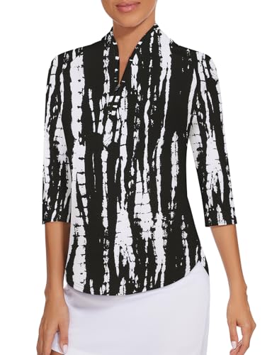 Cucuchy Womens Golf Shirt Quick Dry 3/4 Sleeve Quarter Zip Polo Workout Tops Tennis Shirts S-XXL