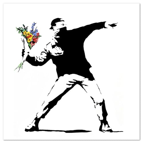 Giallobus - Quadro - Banksy - Lanciatore di fiori - Vetro acrilico - 70x70 - Pronto da appendere - Quadri moderni per la casa