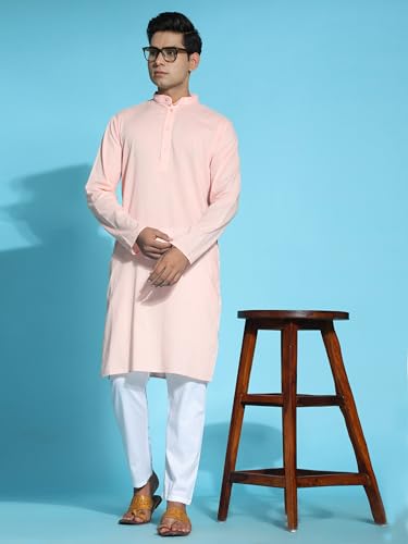 Image of Amazon Brand - Anarva Men's Cotton Solid Dress Long Kurta Regular Fit Casual