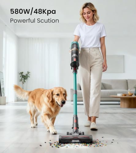 Image of CHEBIO Cordless Vacuum Cleaner, 550W /45Kpa Vacuum Cleaners for Home with LED Display, Anti-Tangle Cordless Stick Vacuum with 65Min, Lightweight Wireless Vacuum (Black)