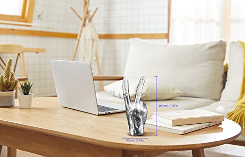 Shinesorc Silver (Black) Polyresin Hand Gesture Desk Statues Finger Sculpture Decor - Silver (Black) Gold Personality Finger Gifts For Friends And Family (Peace Silver) #TOP2