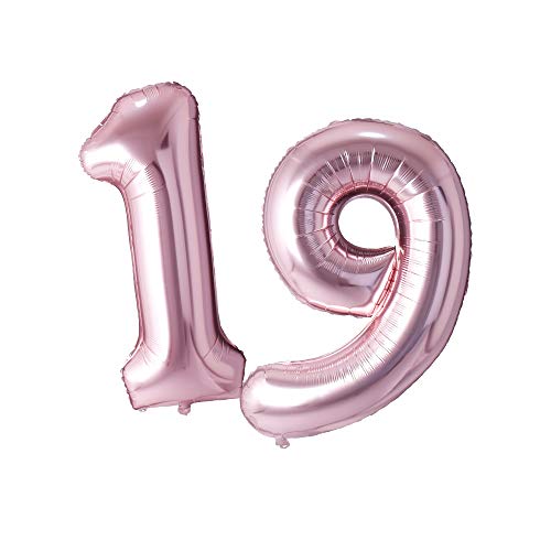 Image of Rozi Decoration 16? Inch Rose Gold 19 Number Foil Balloons for 19th Birthday Decorations | 19 Balloon for Birthday | 19 Number Balloon for Anniversary Decoration Pack of 2 Pcs