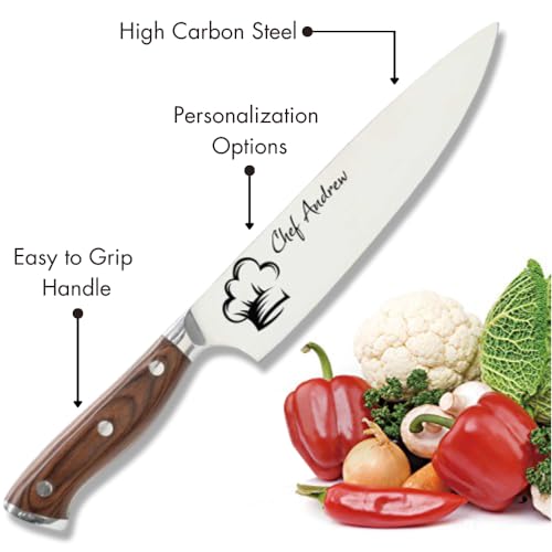 Image of Customizable Stainless Steel Chef's Kitchen Knife with Laser Engraved Cooking Gifts for Him Her Housewarming Gifts Kitchen Knife Gift Set