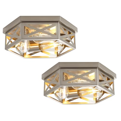 piano7797 13 inch Brushed Nickel Flush Mount Ceiling Light Fixture,2 Pack
