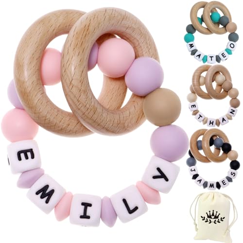 Personalized Rattle Ring with Name,Customizable Name Keepsake Rattle,Custom Wooden Rattle Ring