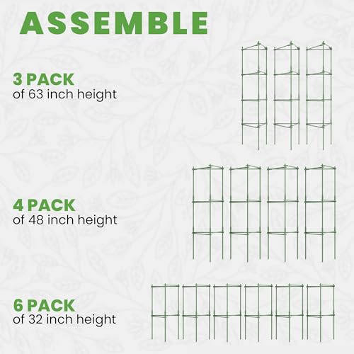 Tomato Cage Premium - Large Trellis Stakes and Plant Support Structures for Vegetables and Climbing Plants - Tall Tomato Cages for Garden, Pots, Raised Garden Bed Outdoor (3 Pack - Up to 63")