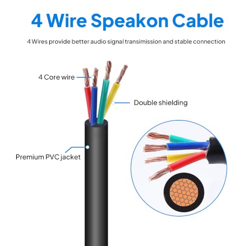 Image of 4 Conductor Speakon Cable to NL4MP Socket, 3.28FT 12AWG 1PCS | 4 Wire NL4FX Twist Lock Extension Cables, Compatible NL4 & NL2 Series Port, for Chuchero, Speaker, Bi-AMP, Church, Gig, Bar