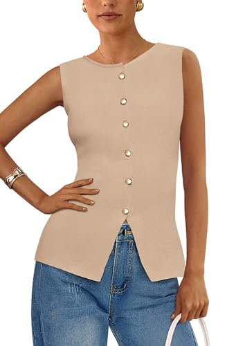 Image of PRETTYGARDEN Women's Sweater Vest Button Down Summer Tank Tops 2026 Sleeveless Knit Vests Fashion Business Casual Outfits