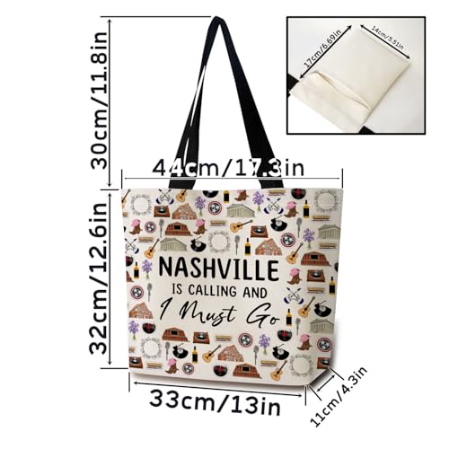 Bolso tote Nashville Is Calling, estético y bonito, para hombro y mano, con bolsillo interior con cremallera, ligero y lavable, estilo Nashville, ideal como regalo de viaje para mujeres y amigas miniatura 4