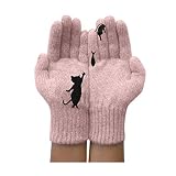 Darringls Fingerhandschuhe Damen Fingerhandschuhe Damen Winterhandschuhe Handschuhe mit Katze Motiv,Frauen Herbst Winter Strick Gloves Fingerhandschuhe Sport Warm Winddicht Handschuhe