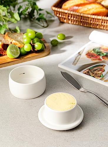 Butter Crock, French Butter Keeper - Fresh Soft Butter Without Refrigeration, White, Porcelain - Better Butter & Beyond #TOP3