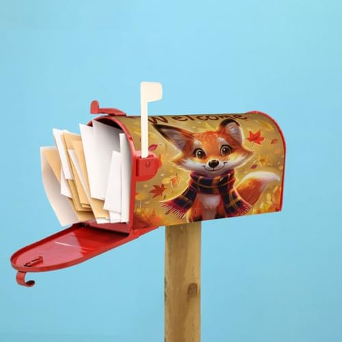 Image of Dujiea Autumn Fox Welcome Mailbox Wrap - Waterproof Magnetic Post Box Cover, Standard Size 21 inchX 18 inch Garden Yard Outside Farmhouse Home Decor