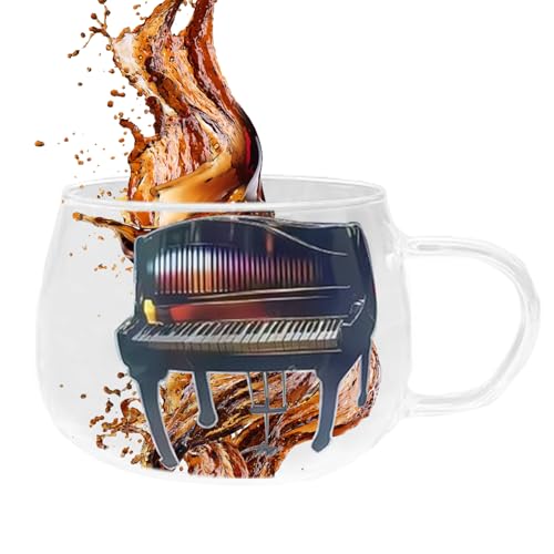 Taza de café con piano de cristal, novedosa taza de té con leche multiusos, recipiente de vidrio para beber agua, vino, café, cerveza, amantes de la música