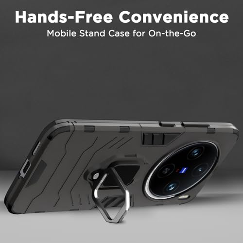 Image of Pikkme Back Cover for Vivo X100 Pro 5G | 360 Protection | Ring Holder | Kickstand | Tough Armor Case (Black)