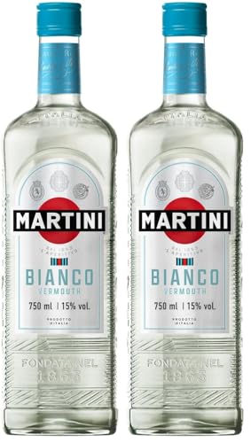 MARTINI Bianco White Vermouth Aperitivo, 15% ABV, 75cl / 750ml, Vermut italiano con infusión de hierbas aromáticas y flores (Paquete de 2)