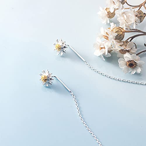 SLUYNZ 925 Sterling Silver Daisy Flower Earrings Dangle Chain for Women Teen Girls Flower Long Dangle Threader Earrings Tassel4