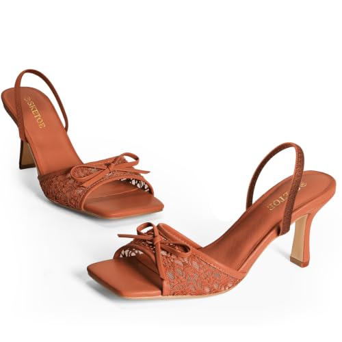 Image of Bow Kitten Heels for Women Square Toe Mesh Sandals Knots Heels for Wedding Party
