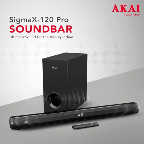 Image of AKAI Soundbar 120W RMS with Remote - 1 Year Warranty | 2.1 Channel Bar with 5.25 inch Sub-Woofer | 3D Sound Effect, LED Display, HDMI ARC,EQ Modes | Supports TV & Smartphone (SigmaX-120 Pro)