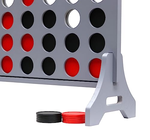 Image of Giant 4 in a Row Game for Family & Adults - Tailgating Pros Jumbo Grey Wooden Four in a Row Indoor & Outdoor Yard Game for Family Party Fun, Portable Activities for Patio, Backyard, and Camping