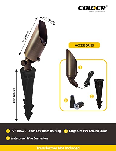 Coloer Die-Cast Brass Landscape Spot Lights Outdoor, 12V Ac/Dc Low Voltage Landscape Spotlights, Ip65 Waterproof Outdoor Lighting Fixture(103B, Bronze,1-Pack Without Bulb) #TOP3