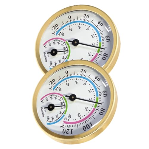 DIYEAH 2 piezas Higrómetro Termómetro Decorativo Medidor Temperatura Humedad Interior para Oficina Hogar Sauna Jardín Fácil Lectura Sin Batería Dorado