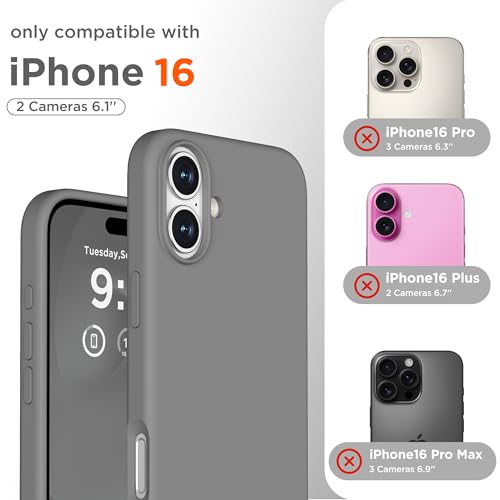 Image of Magnetic for iPhone 16 Case, Compatible with MagSafe, Liquid Silicone Phone Cover with Screen Protector & Camera Protector, Soft Anti-Scratch Microfiber Lining Inside 6.1 inch, Gray