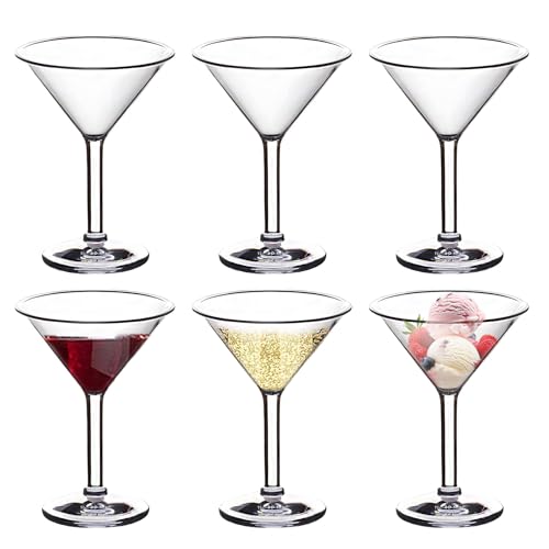 Martini Cups 6Pcs Unbreakable PP Margarita Goblets 180ML Shatterproof Cocktail Stemware for Martini, Whiskey, Gin, Tequila, Reusable Clear Cocktail Wine Goblets for Weddings, Parties & Celebrations