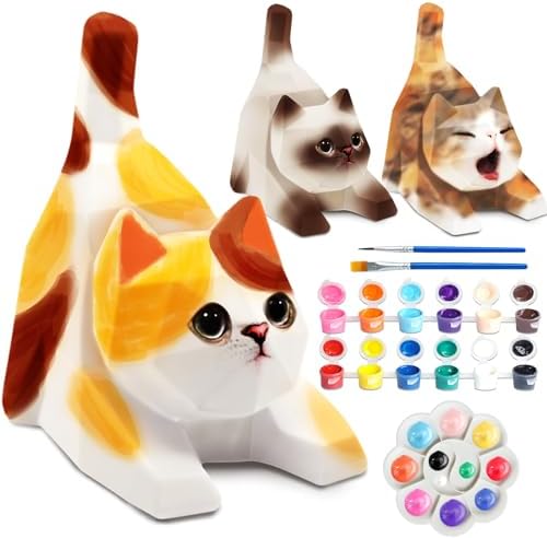 FUNZBO 4.3in Paint Your Own Cat Lamp Kit – Arts and Crafts for Kids Ages 8-12, Art Supplies Painting Kit for Teens Adults, Cat Toys for Kids Toys for Ages 8-13 Girls Boys Birthday Gift