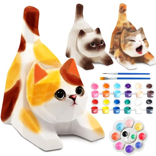 FUNZBO Paint Your Own Cat Lamp Kit - Art & Craft Supplies Kitten Painting Kits, Arts and Crafts Set for Kids Teens, DIY Night Light Toys Christmas Gift for Girls Boys Ages 3 4 5 6 7 8 9 10 11 12 13 +