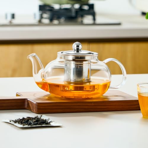 Image of Baalaka Glass Teapot Stovetop 20 OZ /600ml, Tea pot with Removable 18 /8 Stainless Steel Infuser, Borosilicate Clear Tea Kettle, Teapot Blooming and Loose Leaf Tea Maker Tea Brewer for Camping, Travel