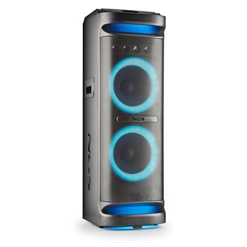 NGS Wild Space 3 - Altavoz Portátil, Compatible con tecnología Bluetooth, True Wireless Stereo, Subwoofer + Doble Tweeter, Micro SD/USB/AUX IN, Ruedas, Color Negro