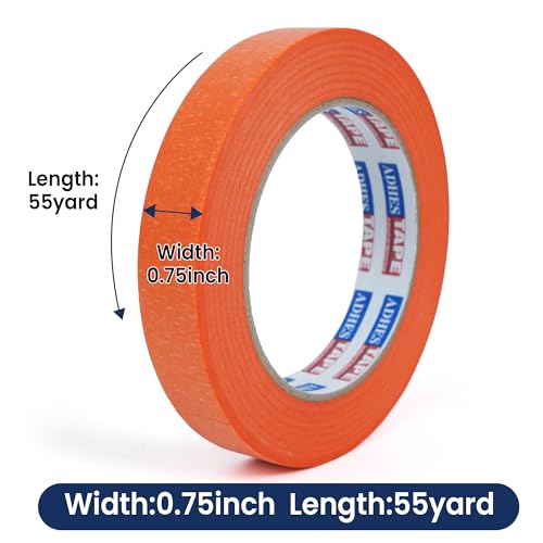 Image of Adhes Orange Masking Tape,6 Rolls x 0.7'' x 55yds, Clean Removal Painter's Tape for Automotive, Home, Wall, and Trim Use