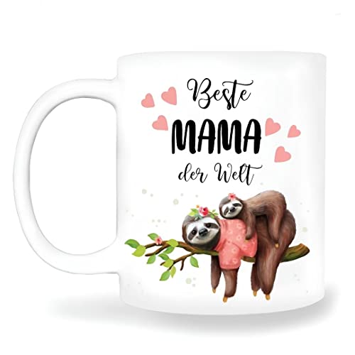 Geschenke für Mama, Kaffee Tasse mit Spruch Beste Mama der Welt, Keramik Kaffeebecher Faultier Geschenke für Mutter zu Weihnachten zum Muttertag Geburtstag 350ml