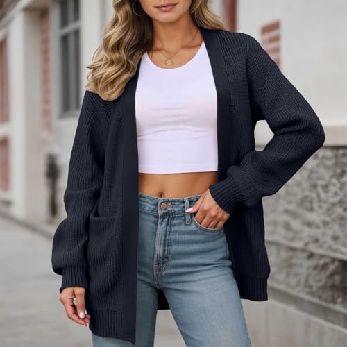 Womens Cardigan Open Front Long Sleeve Knit Sweater Coat with Pockets - image 2