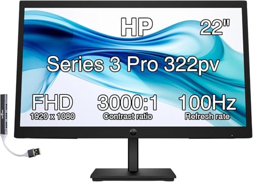 Image of HP Series 3 Pro 322pv 22 inch FHD VA Monitor with 250 nits Brightness, 5ms Response Time, Anti-Glare, Flicker Free, VESA Mount (100mm), HDMI, VGA & Dockztorm USB Port Expander, Black Color (9U5A2AA#ABA)