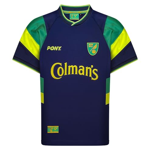 Image of Score Draw Norwich 1998 Pony Third Retro Football Shirt Navy/Yellow Large Polyester
